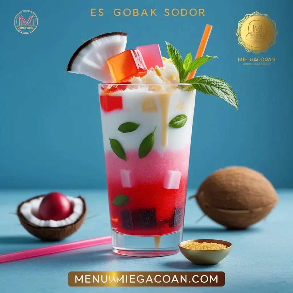 Es Gobak Sodor segar dengan lapisan sirup manis, jelly, dan susu, disajikan dengan es serut.